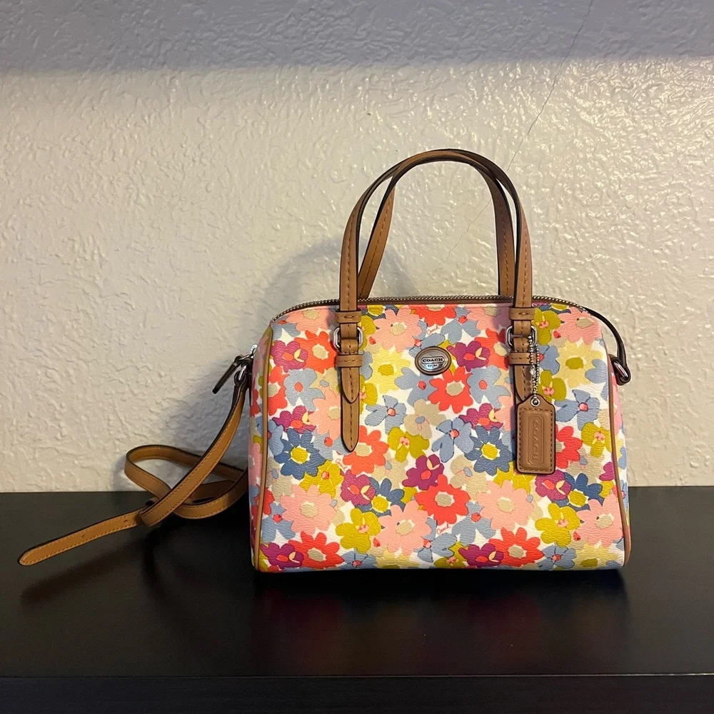 Coach Floral Satchel - Pink, Yellow, Blue, Red - Picture 1 of 8